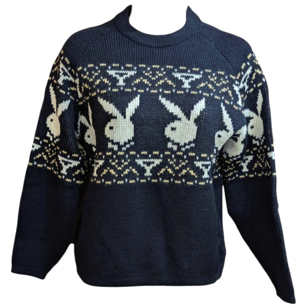 Vintage 1960's Playboy Bunny Martini Glass Glam Mod Wool Pop Art Sweater. Size S